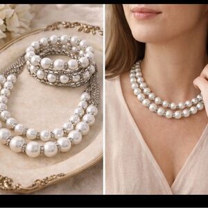 Elegant Pearl Necklace and Bracelet Set.